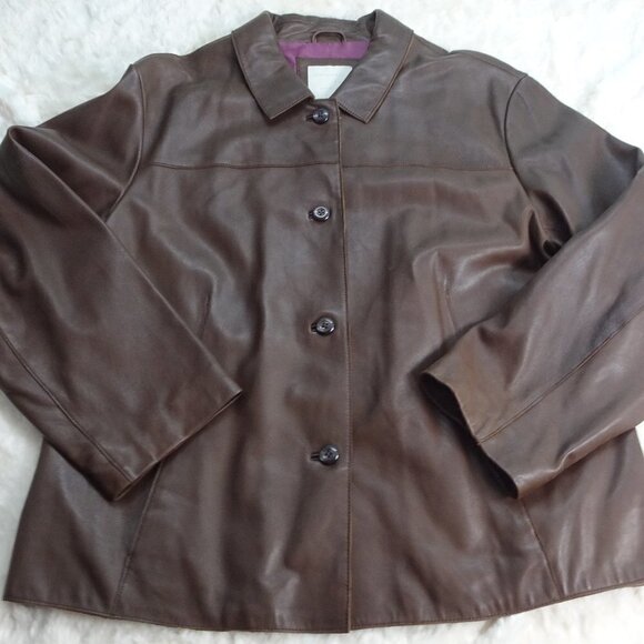 J.Jill Brown Leather Jacket Size Large EUC - Picture 1 of 7